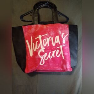Victoria's secret pink and black logo tote bag